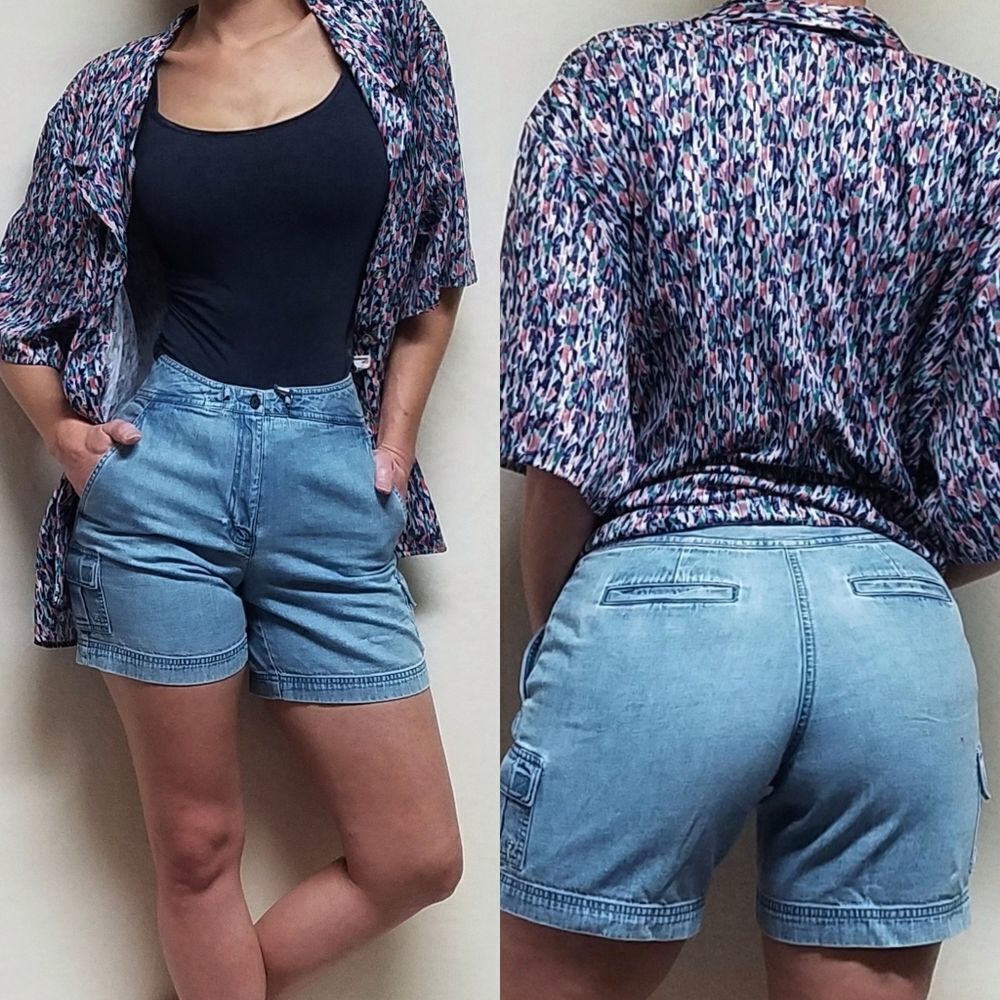VINTAGE 1990s Talbots Light Stone Wash High Rise Cotton Cargo Shorts 6